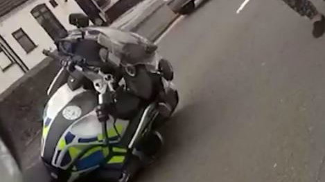 Teen Rams police motorcycle in stolen car